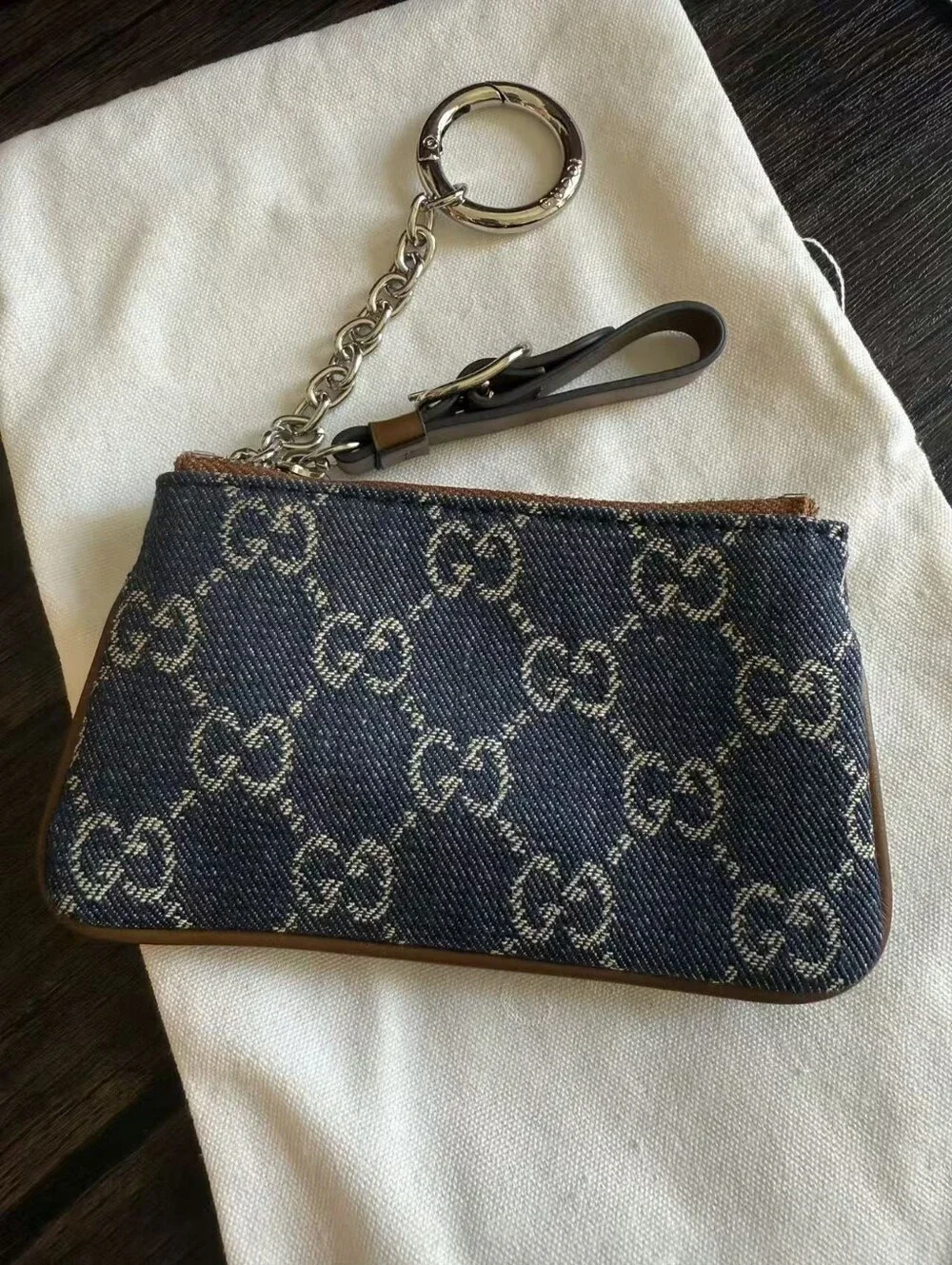 Gucci Denim GG Monogram Selleria Key Case Blue
